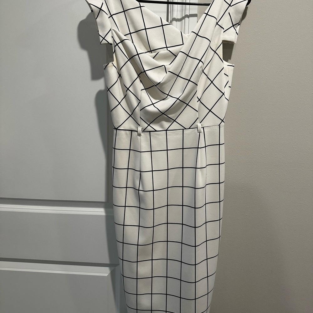 Black Halo White Dress with Black Grid Pattern